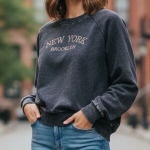 NEW•XL•Angel Cult Blue Distressed Style New York Brooklyn Sweatshirt